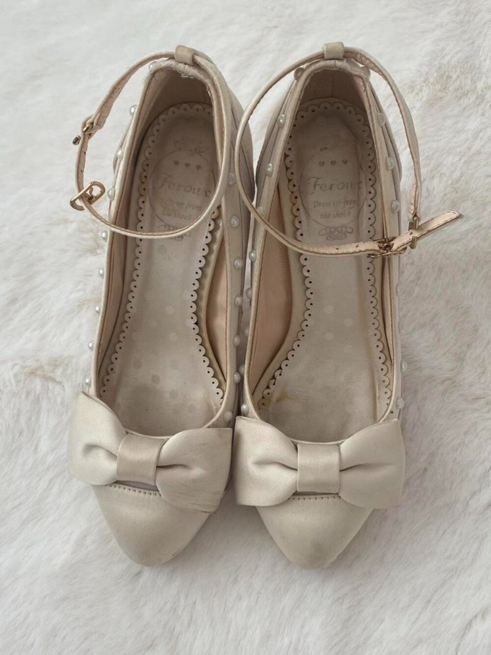 japanese satin bow heels in cream ♡ feroux